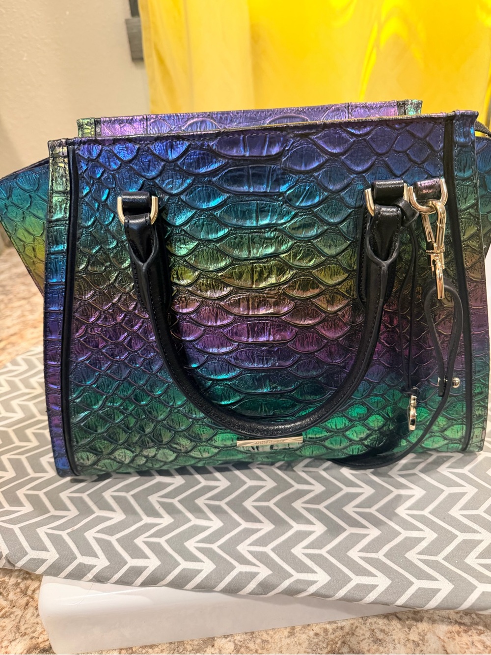 Brahmin Iridescent Rainbow Croc-Embossed Tote with Black Handles - Picture 3 of 7